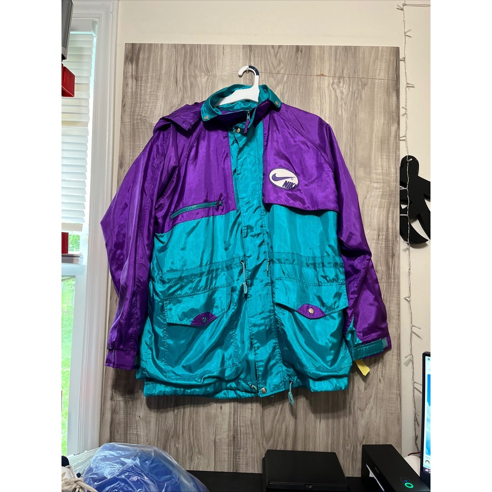 RARE Vintage Nike SWOOSH Spell out tag 90's Windbreaker colorblock hooded jacket